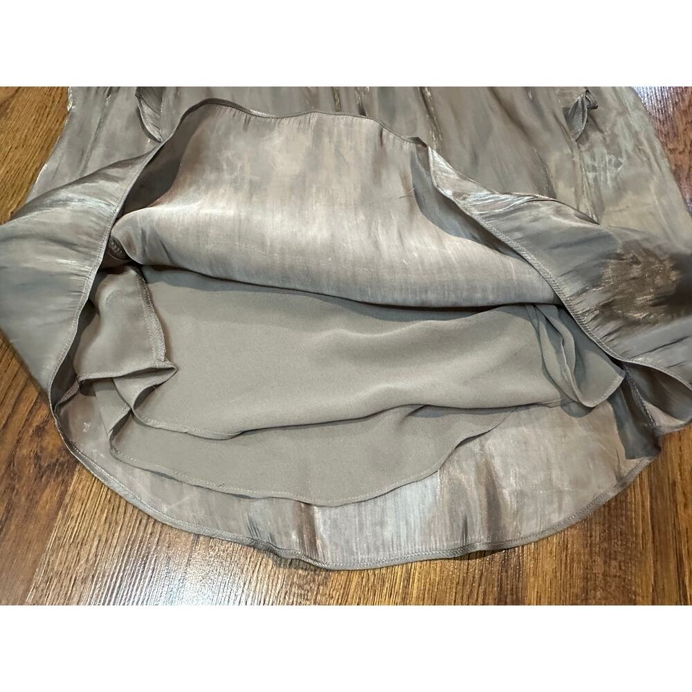 Jason Wu Ruffle Cap Sleeve Top Women’s Large Metallic Taupe Flowy Blouse - Picture 5 of 14